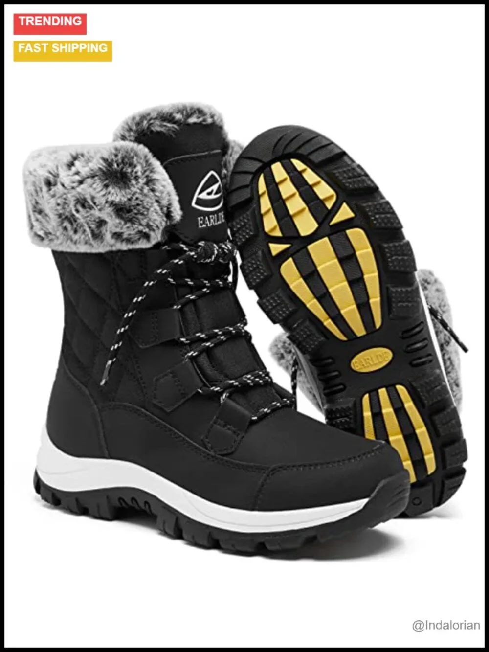 Women's Mid-Calf Snow Boots Waterproof Lace Up Winter Deep Tread Rubber Sole